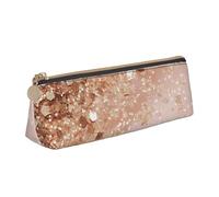 KCGSDEGV Rose Gold Glitter Printed Triangle Pencil Case Cute Leather Pencil Pouch Pen Bag Holder Stationery Organizer Box for School Girls Boys