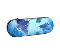KCGSDEGV Sea Animals Stingrays Printed Pen Pencil Cases for School Girls Boys, Cute Leather Zipper Pencil Bag Holder Stationery Organizer Box