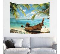 KCGSDEGV Seaside Boat Coconut Leaves Printed Tapestry Wall Hanging 95x73 CM - Exquisite Wall Decoration for Home Bedroom, Living Room, Dorm