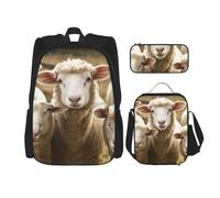 KCGSDEGV Sheep and Lambs Printed Prints School Bag 3Pcs Bookbag Sets with Lunch Bag Pencil Case, Cute Student Backpack Set for Teen Girls Boys