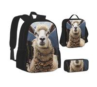 KCGSDEGV Sheep Printed Prints School Bag 3Pcs Bookbag Sets with Lunch Bag Pencil Case, Cute Student Backpack Set for Teen Girls Boys