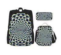 KCGSDEGV Spiral Optical Illusion Art Printed Prints School Bag 3Pcs Bookbag Sets with Lunch Bag Pencil Case, Cute Student Backpack Set for Teen Girls Boys