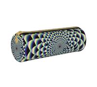 KCGSDEGV Spiral Optical Illusion Art Printed Round Pencil Case Cute Leather Pencil Pouch Pen Bag Holder Stationery Organizer Box for School Girls Boys