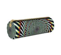 KCGSDEGV Spiral Optical Illusion Printed Round Pencil Case Cute Leather Pencil Pouch Pen Bag Holder Stationery Organizer Box for School Girls Boys