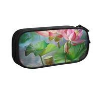 KCGSDEGV Spirit of The Lotus Printed Pen Pencil Cases for School Girls Boys, Large Capacity Cute Pencil Bag Holder Stationery Organizer Box,Black