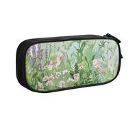 KCGSDEGV Springtime Herb Garden Printed Pen Pencil Cases for School Girls Boys, Large Capacity Cute Pencil Bag Holder Stationery Organizer Box,Black