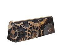 KCGSDEGV Steampunk Mechanical Gears Printed Triangle Pencil Case Cute Leather Pencil Pouch Pen Bag Holder Stationery Organizer Box for School Girls Boys