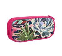 KCGSDEGV Striped Succulents Printed Pen Pencil Cases for School Girls Boys, Large Capacity Cute Pencil Bag Holder Stationery Organizer Box,Pink