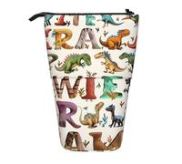 KCGSDEGV Stylish Learning Alphabets with Dinosaurs Prints Standing Expandable Pencil Case Organiser for School Pens, Makeup & Travel for Students & Artists