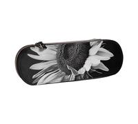 KCGSDEGV Sunflower Black Grey Printed Pen Pencil Cases for School Girls Boys, Cute Leather Zipper Pencil Bag Holder Stationery Organizer Box
