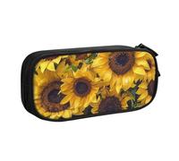 KCGSDEGV Sunflower Printed Pen Pencil Cases for School Girls Boys, Large Capacity Cute Pencil Bag Holder Stationery Organizer Box,Black