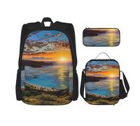 KCGSDEGV Sunrise Over Hanauma Bay Oahu Hawaii Printed Prints School Bag 3Pcs Bookbag Sets with Lunch Bag Pencil Case, Cute Student Backpack Set for Teen Girls Boys