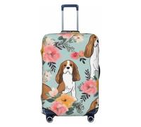 KCGSDEGV Sweet Basset Hound Florals Prints Elastic Luggage Cover with Invisible Zippers - Universal Suitcase Protector for Travel, Business Trips, M(22-24inch Suitcase)