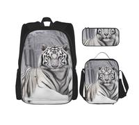 KCGSDEGV The Wild White Tiger Printed Prints School Bag 3Pcs Bookbag Sets with Lunch Bag Pencil Case, Cute Student Backpack Set for Teen Girls Boys