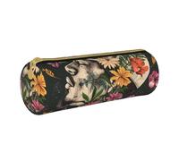KCGSDEGV Thug Life Flowers Printed Round Pencil Case Cute Leather Pencil Pouch Pen Bag Holder Stationery Organizer Box for School Girls Boys