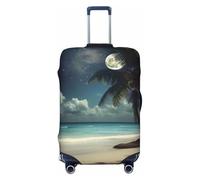 KCGSDEGV Tropical Beach Palm Tree with Full Moon Prints Elastic Luggage Cover with Invisible Zippers - Universal Suitcase Protector for Travel, Business Trips, L(25-28inch Suitcase)