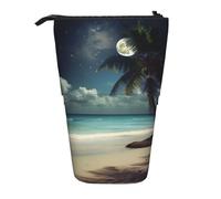 KCGSDEGV Tropical Beach Palm Tree with Full Moon Prints Standing Expandable Pencil Case Organiser for School Pens, Makeup & Travel for Students & Artists
