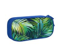 KCGSDEGV Tropical Palm Leaves Printed Pen Pencil Cases for School Girls Boys, Large Capacity Cute Pencil Bag Holder Stationery Organizer Box,Blue