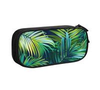KCGSDEGV Tropical Palm Leaves Printed Pen Pencil Cases for School Girls Boys, Large Capacity Cute Pencil Bag Holder Stationery Organizer Box,Black