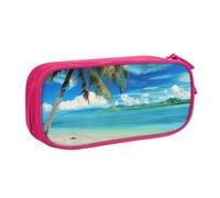 KCGSDEGV Tropical Palm Tree Hawaii Beach Printed Pen Pencil Cases for School Girls Boys, Large Capacity Cute Pencil Bag Holder Stationery Organizer Box,Pink
