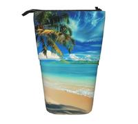 KCGSDEGV Tropical Palm Tree Hawaii Beach Prints Standing Expandable Pencil Case Organiser for School Pens, Makeup & Travel for Students & Artists