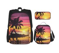 KCGSDEGV Tropical Palm Tree Printed Prints School Bag 3Pcs Bookbag Sets with Lunch Bag Pencil Case, Cute Student Backpack Set for Teen Girls Boys