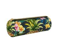 KCGSDEGV Tropical Pineapple Hawaiian Printed Round Pencil Case Cute Leather Pencil Pouch Pen Bag Holder Stationery Organizer Box for School Girls Boys