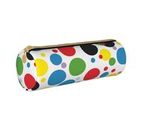 KCGSDEGV Twister Polka Dots Printed Round Pencil Case Cute Leather Pencil Pouch Pen Bag Holder Stationery Organizer Box for School Girls Boys
