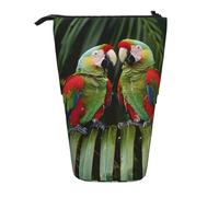 KCGSDEGV Two Parrots on Green Palm Tree Prints Standing Expandable Pencil Case Organiser for School Pens, Makeup & Travel for Students & Artists