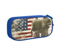 KCGSDEGV Us Military Soldiers Patriotic Memorial Day Printed Pen Pencil Cases for School Girls Boys, Large Capacity Cute Pencil Bag Holder Stationery Organizer Box,Blue