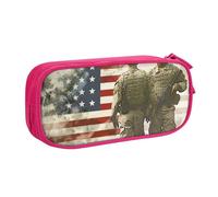 KCGSDEGV Us Military Soldiers Patriotic Memorial Day Printed Pen Pencil Cases for School Girls Boys, Large Capacity Cute Pencil Bag Holder Stationery Organizer Box,Pink