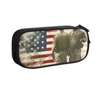 KCGSDEGV Us Military Soldiers Patriotic Memorial Day Printed Pen Pencil Cases for School Girls Boys, Large Capacity Cute Pencil Bag Holder Stationery Organizer Box,Black