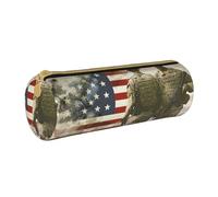 KCGSDEGV Us Military Soldiers Patriotic Memorial Day Printed Round Pencil Case Cute Leather Pencil Pouch Pen Bag Holder Stationery Organizer Box for School Girls Boys