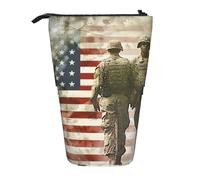 KCGSDEGV US Military Soldiers Patriotic Memorial Day Prints Standing Expandable Pencil Case Organiser for School Pens, Makeup & Travel for Students & Artists