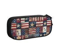 KCGSDEGV USA Flag Patchwork Printed Pen Pencil Cases for School Girls Boys, Large Capacity Cute Pencil Bag Holder Stationery Organizer Box,Black