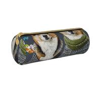 KCGSDEGV Wearing Clothes Corgi Dogs Printed Round Pencil Case Cute Leather Pencil Pouch Pen Bag Holder Stationery Organizer Box for School Girls Boys