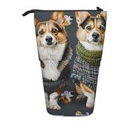 KCGSDEGV Wearing Clothes Corgi Dogs Prints Standing Expandable Pencil Case Organiser for School Pens, Makeup & Travel for Students & Artists