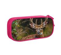 KCGSDEGV Whitetail Deer Fawn in Wilderness Stag Printed Pen Pencil Cases for School Girls Boys, Large Capacity Cute Pencil Bag Holder Stationery Organizer Box,Pink