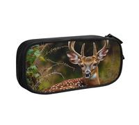 KCGSDEGV Whitetail Deer Fawn in Wilderness Stag Printed Pen Pencil Cases for School Girls Boys, Large Capacity Cute Pencil Bag Holder Stationery Organizer Box,Black