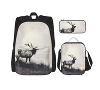 KCGSDEGV Wild Deer Printed Prints School Bag 3Pcs Bookbag Sets with Lunch Bag Pencil Case, Cute Student Backpack Set for Teen Girls Boys