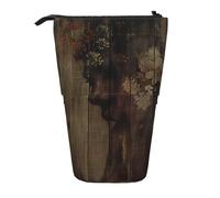 KCGSDEGV Wooden Board and Women Art Prints Standing Expandable Pencil Case Organiser for School Pens, Makeup & Travel for Students & Artists