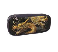 KCGSDEGV Yellow Dragon Black Background Printed Pen Pencil Cases for Students Girls Boys, Cute Leather Pencil Bag Pouch Holder Stationery Organizer for Kids Men Women