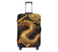 KCGSDEGV Yellow Dragon Black Background Prints Elastic Luggage Cover with Invisible Zippers - Universal Suitcase Protector for Travel, Business Trips, XL(29-32inch Suitcase)