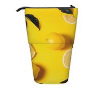 KCGSDEGV Yellow Lemon Print Prints Standing Expandable Pencil Case Organiser for School Pens, Makeup & Travel for Students & Artists