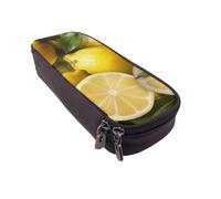 KCGSDEGV Yellow Lemon Printed Pen Pencil Cases for Students Girls Boys, Cute Leather Pencil Bag Pouch Holder Stationery Organizer for School Work Travel