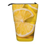 KCGSDEGV Yellow Lemon Prints Standing Expandable Pencil Case Organiser for School Pens, Makeup & Travel for Students & Artists