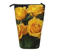 KCGSDEGV Yellow Roses Prints Standing Expandable Pencil Case Organiser for School Pens, Makeup & Travel for Students & Artists