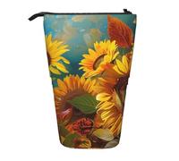 KCGSDEGV Yellow Sunflowers Prints Standing Expandable Pencil Case Organiser for School Pens, Makeup & Travel for Students & Artists