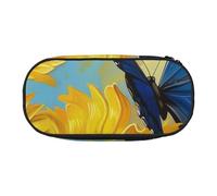 KCGSDEGV Yellow Sunflowers with Blue Butterflies Prints Pencil Case Stationery Organizer Pen Pouch Bag Makeup Bag for Travel School Work