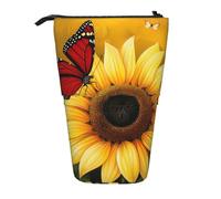 KCGSDEGV Yellow Sunflowers with Red Butterfly Prints Standing Expandable Pencil Case Organiser for School Pens, Makeup & Travel for Students & Artists